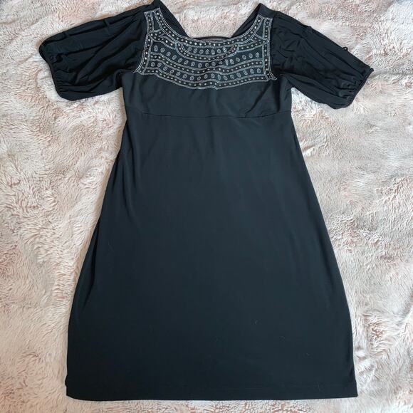 Bisou Bisou Black Embellished Short Sleeve Dress 8 - Picture 1 of 11